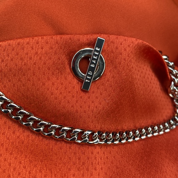 Ted Baker Burnt Orange Pin-Dot Rebba Midi Scarf Dress w Logo Chain Straps - Picture 8 of 11